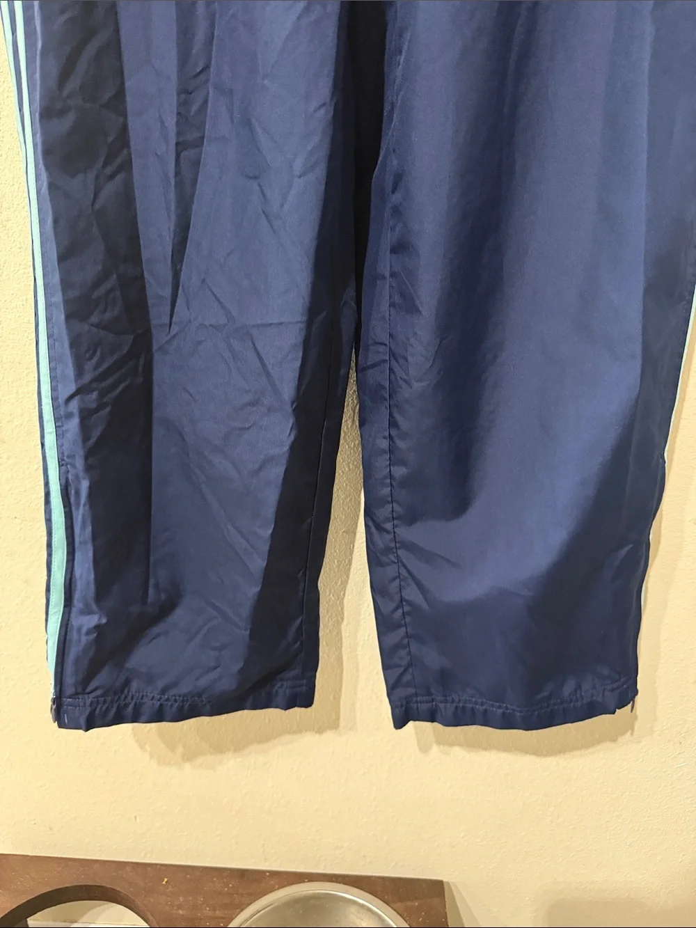 Y2K Adidas Men’s Large Navy Aqua 3 Stripe Track Pants AZF001 Ankle Zip